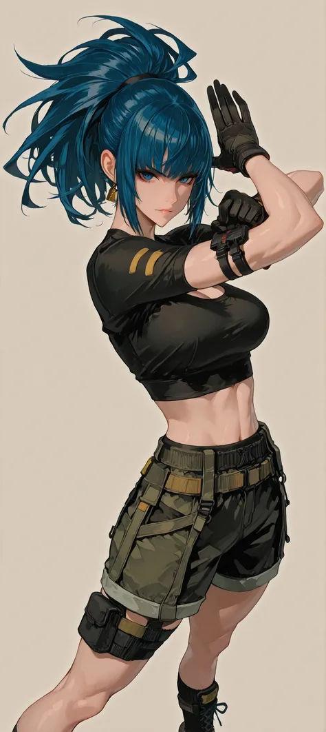 ((she is looking at the viewer)), ((Simple Background)), intricate details, High quality, aesthetic, ultra detailed, (masterpiece, detailed:1.2), ((casual knee-length image)), medium breasts, body fit, 1girl, leona_Heidern(king of fighter), Confident expre...