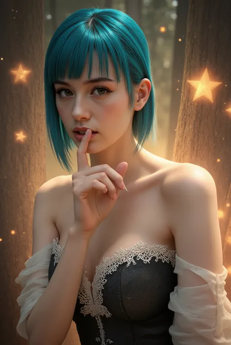 masterpiece,Highest Quality,very detailed,,1girl, She's Biting Her finger, Seraphina_tailor,short cian hair,Sharp Cheekbones ,Tan skin ,big boobs,detailed facial features,realistic skin texture,Classy expression ,Confident Postures,mystical background,Fant...