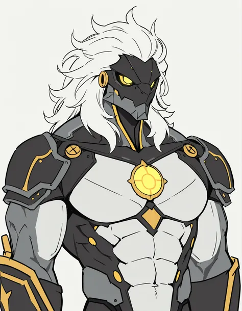 masterpiece, best quality, amazing quality, very aesthetic, humanoid warforged, dnd warforged, fantasy, short mane, detailed musculature, muscles made of wires, chest arms and legs coverd by scaly armor, balanced yet muscular physique, detailed muscles, th...