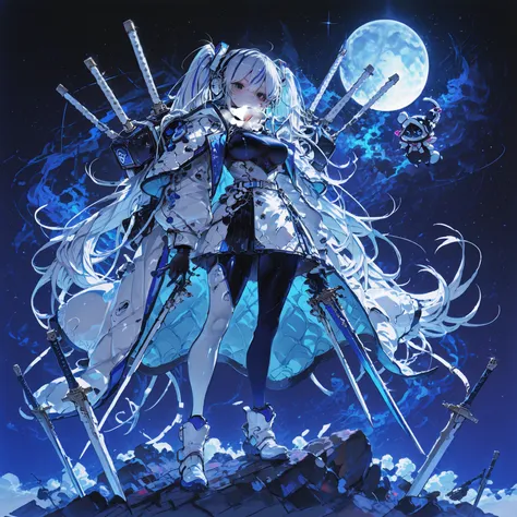 best quality,High Quality,Super-resolution,solo,Yozakura-san's Big Strategy,Ship Korekushon,hololive,Vtuber,tall(195 cm or more),boob size is larger than a g cup,Big Breasts,blue and white hair,long hair(Hatsune Miku Hair),hair grow over 2 meters,Blue and ...