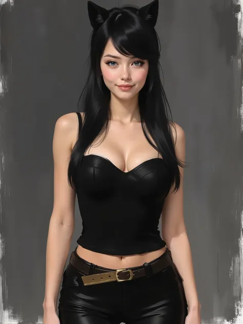 sketch painting, marinette Dopanchan, A very beautiful and cute 22 year old woman. Slight smile, long hair, wolf ears, deep gaze, blue eyes, western eyes, detailed blue eyes, beautiful eyes, natural pink lips, thin lips, detailed lips, beautiful lips, clea...