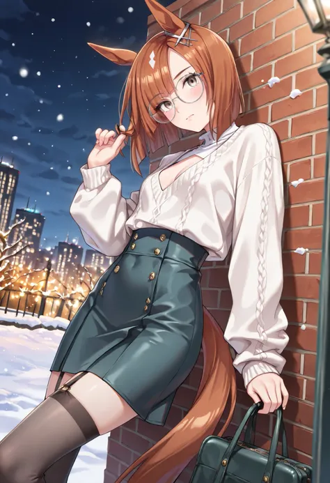 (masterpiece, best quality, perfect face:1.4), wide angle, ikuno dictus \(umamusume\), 1girl, glasses, ear ornament, horse tail, tail on the lower back, proportional body, proportional,1 girl, beautiful hair, beautiful face, beautiful detailed eyes, beauti...