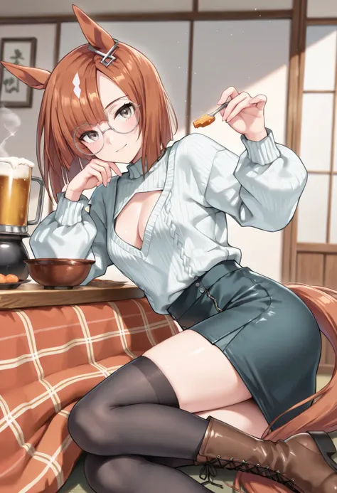 (masterpiece, best quality, perfect face:1.4), wide angle, ikuno dictus \(umamusume\), 1girl, glasses, ear ornament, horse tail, tail on the lower back, proportional body, proportional,1 girl, beautiful hair, beautiful face, beautiful detailed eyes, beauti...