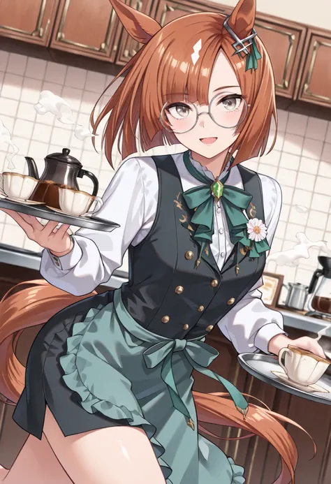 (masterpiece, best quality, perfect face:1.4), wide angle, ikuno dictus \(umamusume\), 1girl, glasses, ear ornament, horse tail, tail on the lower back, proportional body, proportional,1 girl, beautiful hair, beautiful face, beautiful detailed eyes, beauti...