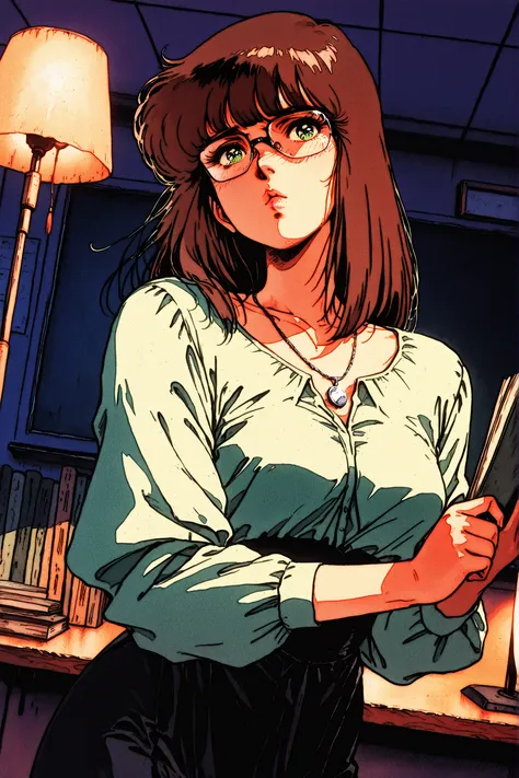 retro anime, classic anime, manga, vintage, flat colors, bold lines, matte, faded colors, retro. (artistic, evocative, stylish, dramatic). Very close view, elegant woman, masterpiece, best quality, highres, Hayase Misa, violet long hair, eyes, 1girl, solo,...