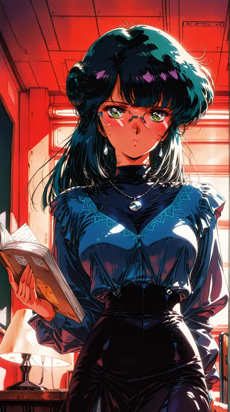 retro anime, classic anime, manga, vintage, flat colors, bold lines, matte, faded colors, retro. (artistic, evocative, stylish, dramatic). Very close view, elegant woman, masterpiece, best quality, highres, Hayase Misa, violet long hair, eyes, 1girl, solo,...