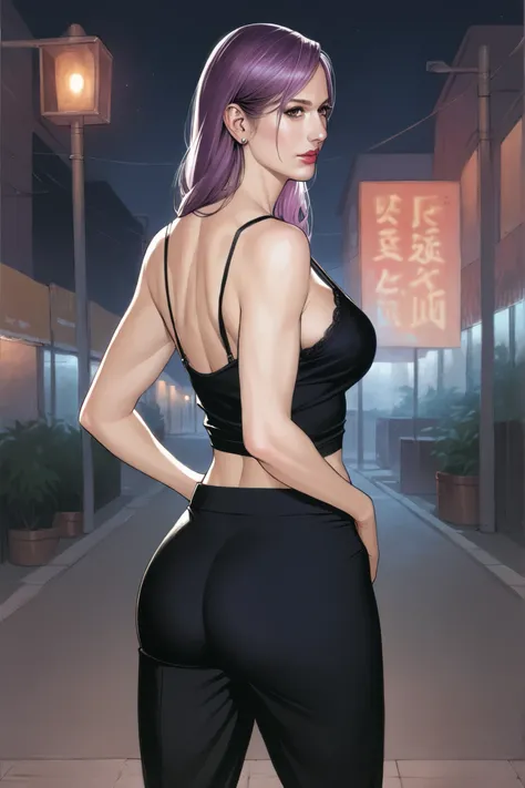 masterpiece, best quality, amazing quality, high resolution, highly detailed, ultra fine detailed, source_manga, source_hentai, source_anime, flat color, no shading, 

1girl, purple hair, solo, alone, thighs, hips, beautiful mature woman, curvy, voluptious...