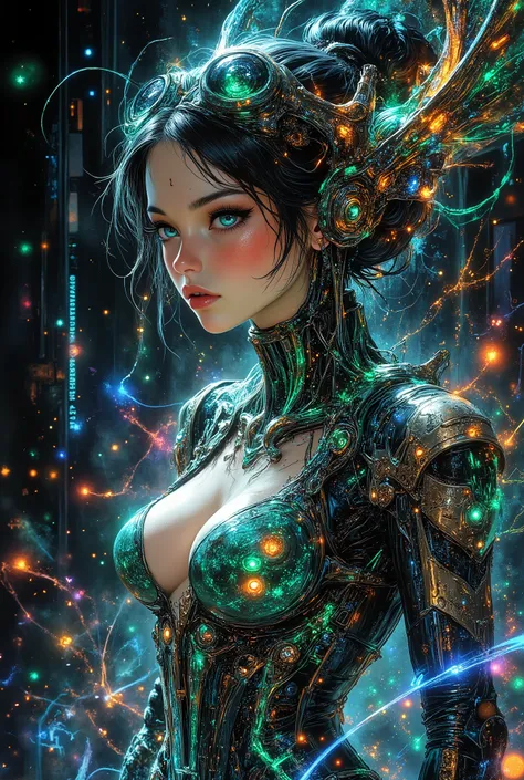 (masterpiece: 1.2, EXCEPTIONAL QUALITY, mirror image, cinematic effect, photorealistic: 2.0, raw photos: 2.0, Super detail),8K,desktop wallpaper, (Representation of drawings using holograms: 2.0), (Beautiful woman: 2.0),female streamer surrounded by a huge...