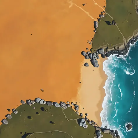 top view, Photorealism, high quality,  digital art , 2D planar image, wild beach