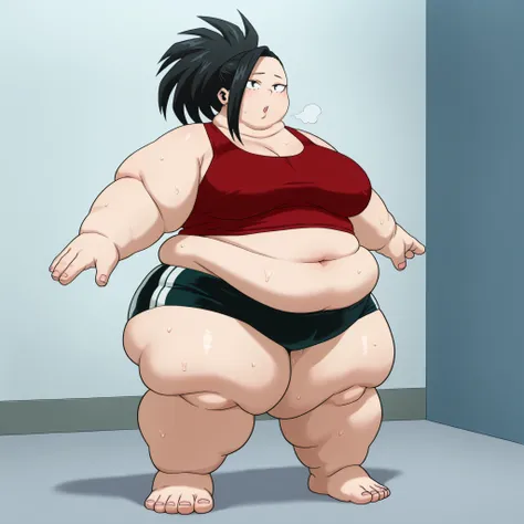 high resolution picture, masterpiece, best quality, amazing quality, , Momo Yaoyorozu from My Hero Academia ,1girl, solo, m0y4, black hair, ponytail, black eyes
large breasts, BREAK (curvy), NSFW, sweat, parted lips, tank top, midriff, bla...