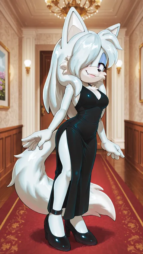 masterpiece, best quality, amazing quality, very aesthetic, high resolution, ultra-detailed, absurdres, newest, scenery, furry, anthro, sonic \(series\), 1girl, female furry, fox, purple eye, white fur, white body, medium breasts, hips, thighs, long hair, ...