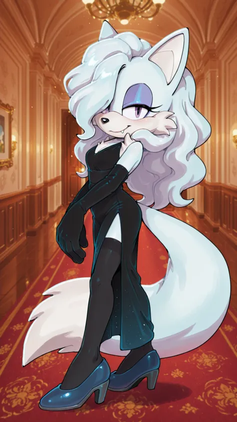 masterpiece, best quality, amazing quality, very aesthetic, high resolution, ultra-detailed, absurdres, newest, scenery, furry, anthro, sonic \(series\), 1girl, female furry, fox, purple eye, white fur, white body, long hair, white hair, wavy hair, hair ov...