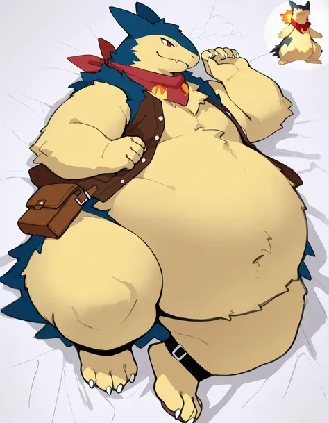 full body, furry typhlosion, wide bottom, heavy bottom, wided legs,short digitigrade leg, giant pearshape body, no nipple,detailed face,4k ultfigurelity, (4k half body view:1.0),(detailed face),ultra high detailed body,feral typhlosion,enormous body,(small...
