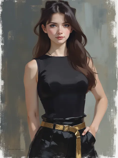 sketch painting, sr3fmj, brush strokes, stylized illustration, Akaninbat, Komi_shouko, A very beautiful and cute 22 year old woman. Slight smile, long hair, deep gaze, blue eyes, western eyes, detailed blue eyes, beautiful eyes, natural pink lips, thin lip...