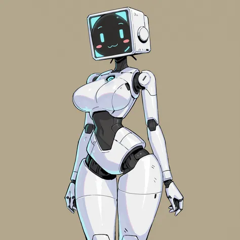 masterpiece, ultra-HD, impressionism, high detail, best quality, very aesthetic, 8K, best quality, beautiful, ultra-high resolution, 32K UHD, sharp focus, 1girl, solo, robot, android, screen face, black screen, monitor head, square head, tv head, dot eyes,...