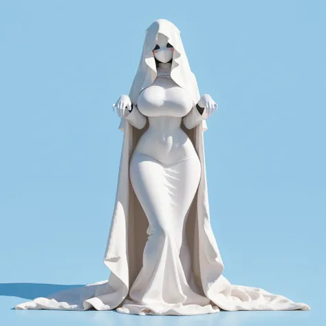 masterpiece, ultra-HD, impressionism, high detail, best quality, very aesthetic, 8K, best quality, beautiful, ultra-high resolution, 32K UHD, sharp focus, 3D, 1woman, solo, white blanket ghost, black eyes, blush stickers, no pupils, faceless, covered face,...