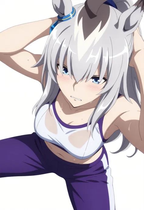Oguri,,Uma Musume, cowboy shot, traditional media, embarrassed, arms up,(from above, dutch angle),((grimace)),
high quality , Highest Quality , masterpiece, high resolution , detailed face( Lola: Oguri),anatomically accurate, detailed hair(Lola: Oguri) ,...