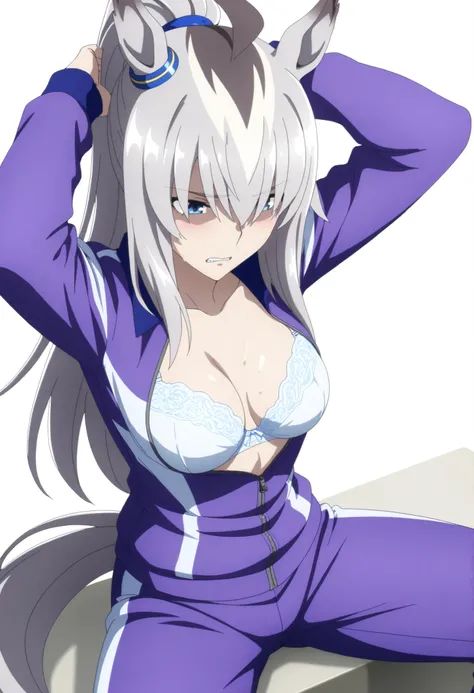 Oguri,,Uma Musume, cowboy shot, traditional media, embarrassed, arms up,(from above, dutch angle),((grimace)),
high quality , Highest Quality , masterpiece, high resolution , detailed face( Lola: Oguri),anatomically accurate, detailed hair(Lola: Oguri) ,...