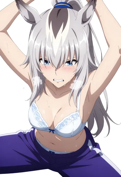 Oguri,,Uma Musume, cowboy shot, traditional media, embarrassed, ((arms up)),(from above),((grimace)),
high quality , Highest Quality , masterpiece, high resolution , detailed face( Lola: Oguri),anatomically accurate, detailed hair(Lola: Oguri) ,Detailed ...