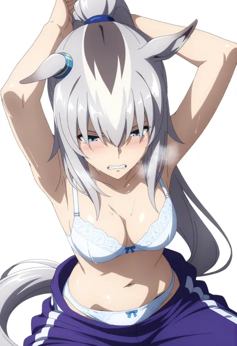 Oguri,,Uma Musume, cowboy shot, traditional media, embarrassed, ((arms up)),(from above),((grimace)),
high quality , Highest Quality , masterpiece, high resolution , detailed face( Lola: Oguri),anatomically accurate, detailed hair(Lola: Oguri) ,Detailed ...