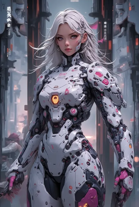 ((colourful photograph) of (perfect Asian cyberpunk girl))), (((wearing incredibly detailed ornate cyberpunk samurai armour))), ((LED lights)), (shapeless long hair), perfect features, ((cowboy shot, dynamic pose)), (((starship interior))), (((Jim Burns a...