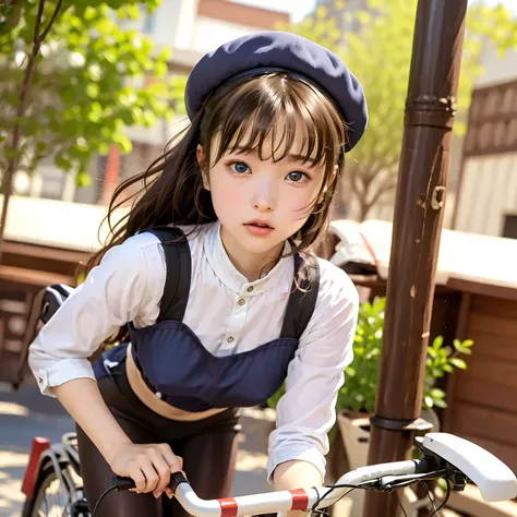     
woman delivering food delivery by bicycle、(cute woman, adorable heroine),( On:1.25),1girl,  cowboy shot, troubled expression, 
Uber Eats bicycle delivery worker, 18 years old, （carrying a small backpack:1.6）、
black hat,Red Bicycle,big green bag,dark b...