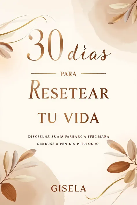 book_cover, title "30 días para Resetear tu Vida" written by "Gisela", nude minimalist background, soft beige and cream tones, warm lighting, gentle gradients, subtle paper texture, calm and elegant atmosphere, wellness aesthetic, mindfulness style, gentle...
