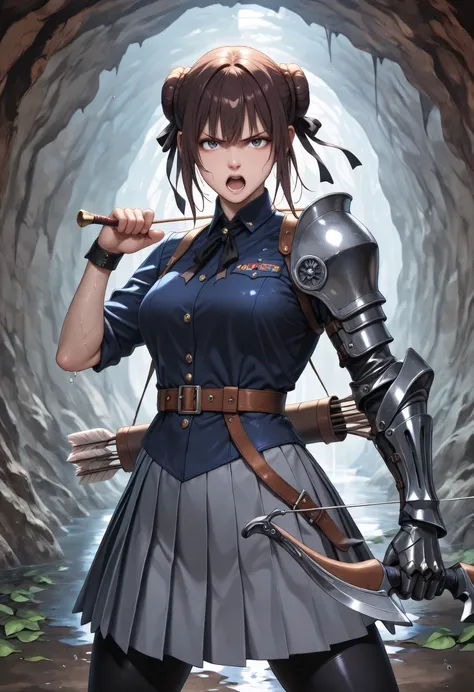 a girl, 

((dark brown hair styled into a low chignon bun at the nape of the neck, loosely twisted with soft volume, secured with a black ribbon tie, gentle center part with curtain bangs, face-framing tendrils on both sides, smooth and polished texture wi...