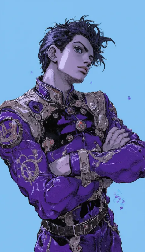 Profile、This image、cartoon and anime series character、Characteristics of Touhou Yasuke "JoJo's Bizarre Adventure: diamonds are unbreakable." depicts him in a confident pose, cross your arms in front of your chest 、fist on my shoulder、 He wears a purple un...