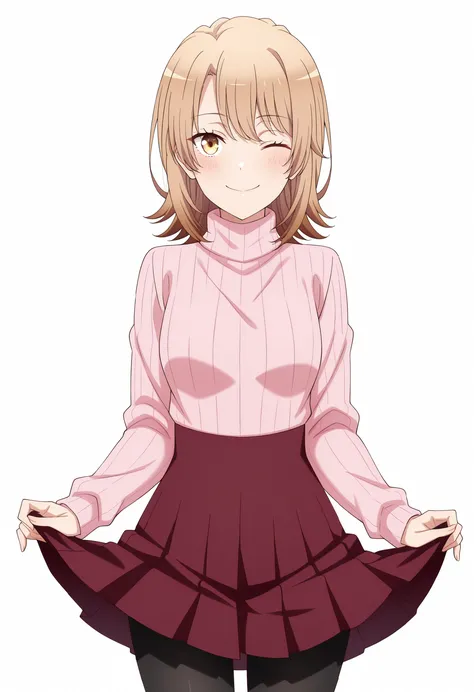 anime screencap, masterpiece, best quality,
<lora:YahariOreNoSeishunLoveComedy_IsshikiIroha_IlluXL:0.9>,
1girl, solo, closed mouth, smile, blush, , one eye closed,
medium hair, multicolored hair, light brown hair, brown hair, yellow eyes, hair between eyes...