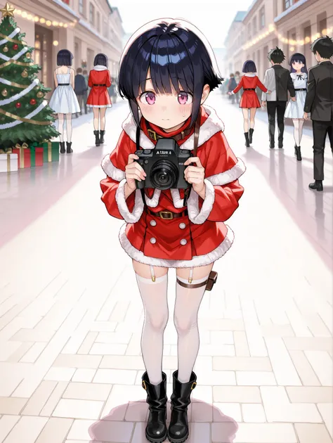 Young Hinata Hyuga, dress, faces the camera, wearing white stockings under her short skirt and black boots. She dances. She seems to appreciate the exceptional quality of the photo: a masterpiece, a high level of detail, a perfect interplay of light and sh...