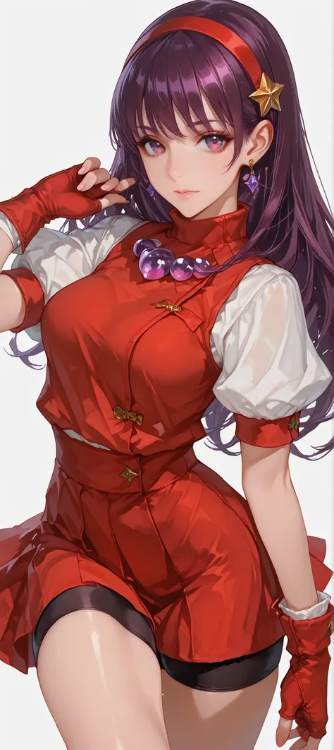 ( She doesn't look at the viewer )), ((Simple Background)), intricate details, High quality, aesthetic, ultra detailed, ((masterpiece, detailed:1.2), ((knee-deep dramatic image)), Fantasy eyes, medium breasts, body fit, soft curves, 1girl, asamiya athena, ...