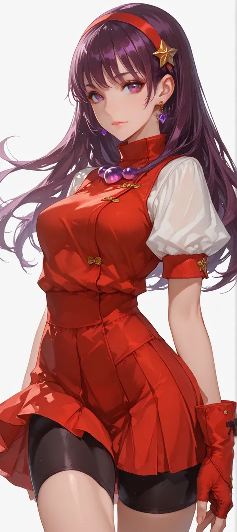 ( She doesn't look at the viewer )), ((Simple Background)), intricate details, High quality, aesthetic, ultra detailed, ((masterpiece, detailed:1.2), ((knee-deep dramatic image)), Fantasy eyes, medium breasts, body fit, soft curves, 1girl, asamiya athena, ...