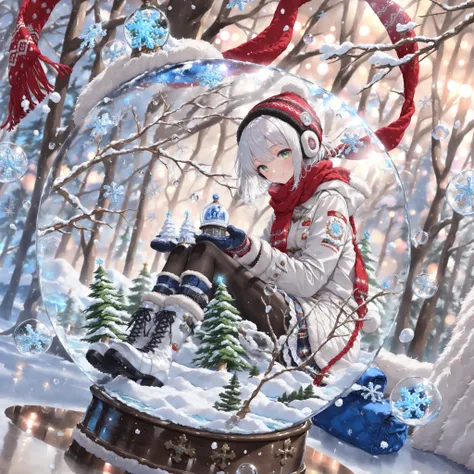 (masterpiece:1.4), (best quality:1.4), (ultra-detailed), anime style, (illustration:1.3), (score_9:1.2), (absurdres:1.2),
(focus on glass globe:1.4), (character inside giant snow globe:1.5),
1girl, solo, (tiny anime girl:1.2), (sitting inside glass ornamen...