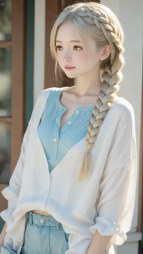 1girl, solo, casual clothes, upper body, cute braided hair