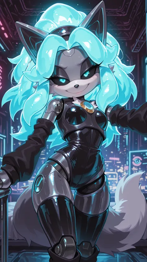 masterpiece, best quality, amazing quality, very aesthetic, high resolution, ultra-detailed, absurdres, newest, scenery, furry, anthro, sonic \(series\), 1girl, solo, furry female, fox, snout, cyan eyes, cyan hair, long hair, (19-year-old girl), closed mou...