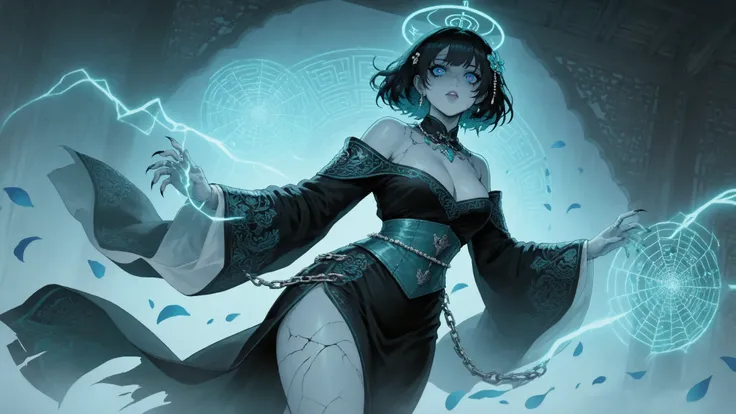 nsfw,nipple,(masterpiece, best quality:1.2), 1girl, solo, In a wide-angle shot under the moonlight, a zombie girl styled in the manner of Zhen Huan from JOJO's Bizarre Adventure strikes a battle pose. She arches backward in mid-air, showcasing the curves o...