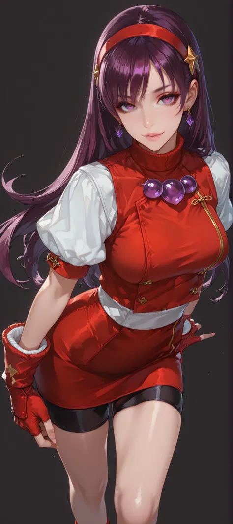 ((Simple Background, color gris)), intricate details, High quality, aesthetic, ultra detailed, ((masterpiece, detailed:1.2), ((dramatic knee-length image)), Fantasy eyes, medium breasts, body fit, soft curves, hand, 1girl, asamiya athena(king of fighter), ...