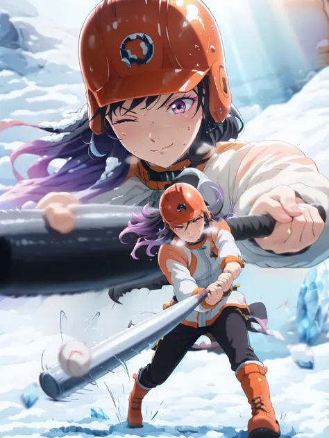 ((Masterpiece), (Highest Quality), (High Score), (High Resolution),(4k),),
(masterpiece, best quality, very aesthetic),
((winter),(morning),(sunny),(outdoors),1girl,,solo,),

(,Glaciers,(small sun),(Ice Land:1.4),(Snowy ground:1.5),,,(swinging baseball bat...