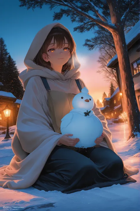 addmicrodetails,sdxl_cyberrealistic_simpleneg,CyberRealisticPony_POSV1,A wintry night scene unfolds with a path illuminated by a glowing streetlamp. Snow-laden trees, including a bare deciduous tree and a dense evergreen, frame the scene under a dark, twil...