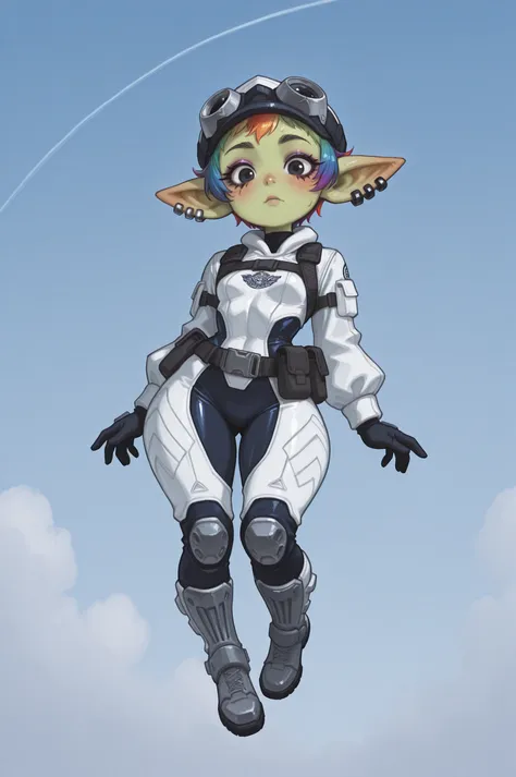 female punk, rainbow colors hair, very short hair, black eye , facial piercings, eye makeup, small breasts, meduim hips, (goblin girl:1.0) (shortstack:1.0) (green skin:1.0) (pointy ears:1.0) (wide hips:1.0)| best quality, amazing quality, very aesthetic, a...