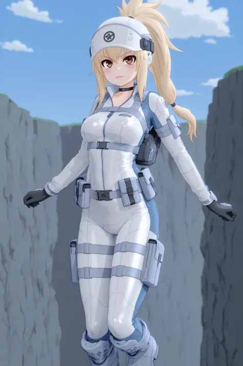 Tsunade Senju . Grandmother . long hair , blond hair tied in two ponytail . brown eyes . pink lipstick . medium breasts . chubby. choker , | best quality, amazing quality, very aesthetic, absurdres, 1girl, Suestorin, complete bodysuit,4 symbol in chest rig...