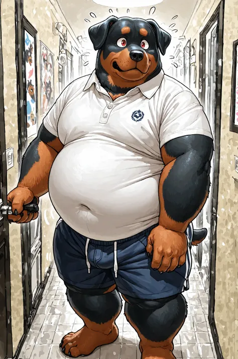 (cute, Fat, Obese, Anthro, male, Rottweiler Anthro dog 、red eyes ),high resolutionテクスチャ, very well detailed, complicated details, delivered in the best quality, masterpiece, ）masterpiece, Highest Quality,  great quality, male, like fur,  overweight, Fat, O...