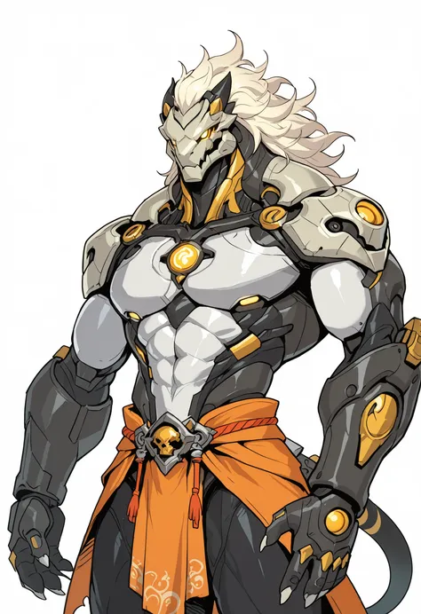 masterpiece, best quality, amazing quality, very aesthetic, 1 boy, dnd warforged, anthro, Banyue, fantasy, mechanical imitation of muscles, balanced physique, tail, mechanical detailed face, mechanical body, simple white background, colorless sketch, 