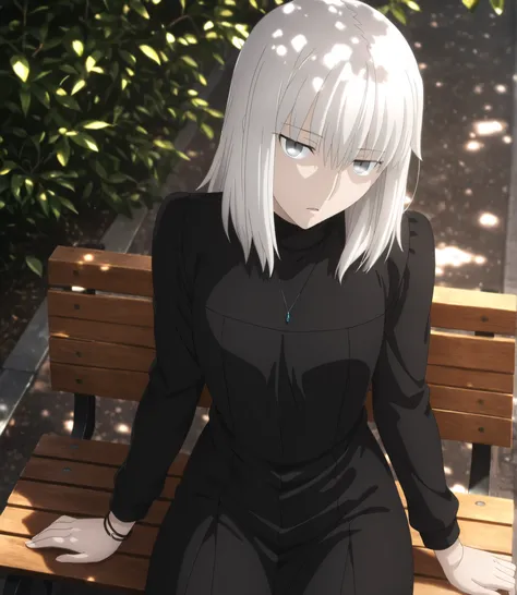 ufotable style ,masterpiece,best quality,good quality,newest, 8k, from side, from above,
outdoors ,((dappled sunlight ,cinematic light, sunlight, backlight)), (sitting ), (plant ,detailed background, park),parted lips, , 
expressionless, 
looking at viewer...