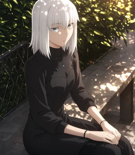 ufotable style ,masterpiece,best quality,good quality,newest, 8k, from side, from above,
outdoors ,((dappled sunlight ,cinematic light, sunlight, backlight)), (sitting ), (plant ,detailed background, park),parted lips, , 
expressionless, light surprised, 
...