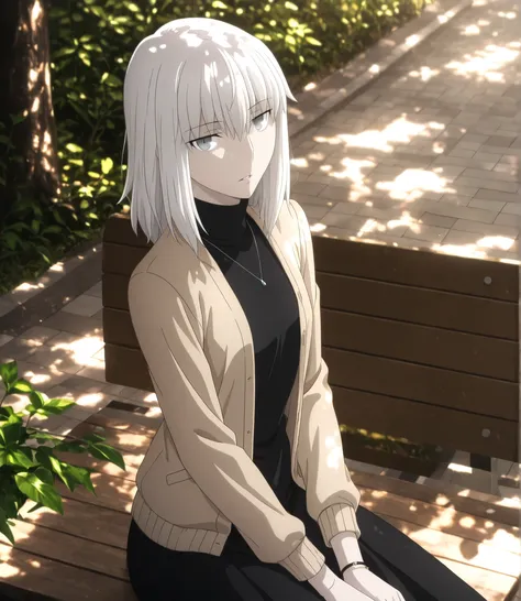 ufotable style ,masterpiece,best quality,good quality,newest, 8k, from side, from above,
outdoors ,((dappled sunlight ,cinematic light, sunlight, backlight)), (sitting ), (plant ,detailed background, park),parted lips, , 
expressionless, light smile, 
look...