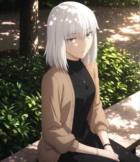 ufotable style ,masterpiece,best quality,good quality,newest, 8k, from side, from above,
outdoors ,((dappled sunlight ,cinematic light, sunlight, backlight)), (sitting ), (plant ,detailed background, park),parted lips, , 
expressionless, light surprised, 
...