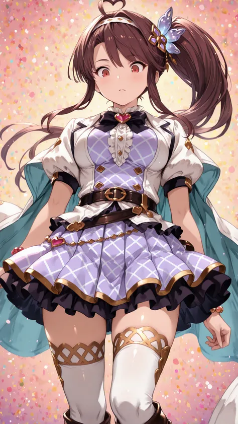 (ultra-detailed),Dhiantha \(granblue fantasy\),Dhiantha,granblue fantasy,gbf,heart,brown hair,bangs between eyes,long sidelocks,floating hair,hair ornament,,hairband,ahoge,brown eyes,Eyebrows visible through hair,eyelashes,eyebrows,narrow eyes,Sharp gaze,r...