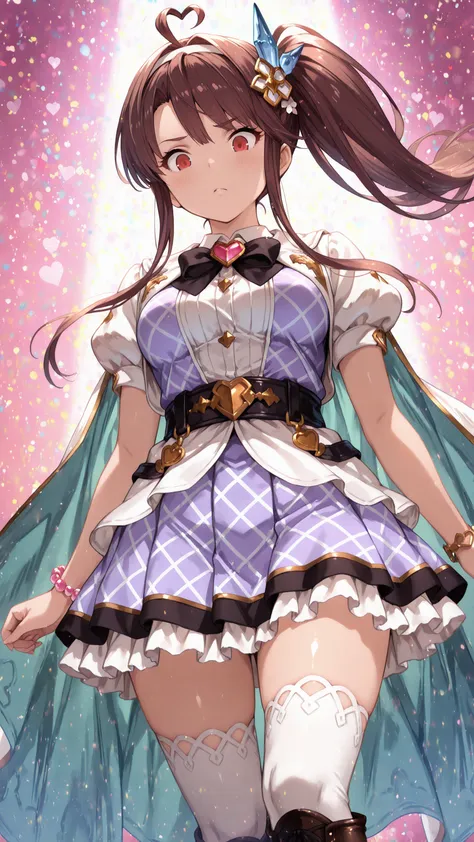 (ultra-detailed),Dhiantha \(granblue fantasy\),Dhiantha,granblue fantasy,gbf,heart,brown hair,bangs between eyes,long sidelocks,floating hair,hair ornament,,hairband,ahoge,brown eyes,Eyebrows visible through hair,eyelashes,eyebrows,narrow eyes,Sharp gaze,r...